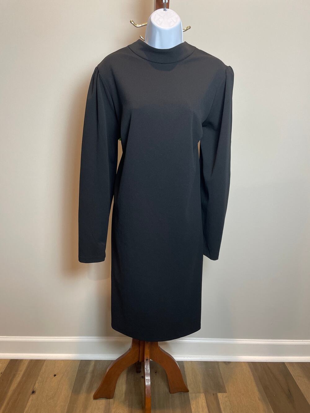 Cato Dress Size 14/16W Black Mock Neck Long Sleeve Stretch Knit Midi Sheath NWT